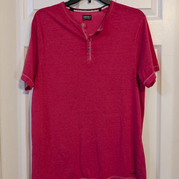 Buffalo David Bitton Henley Shirt | Vibrant Magenta Knit Pullover - Picture 1 of 3